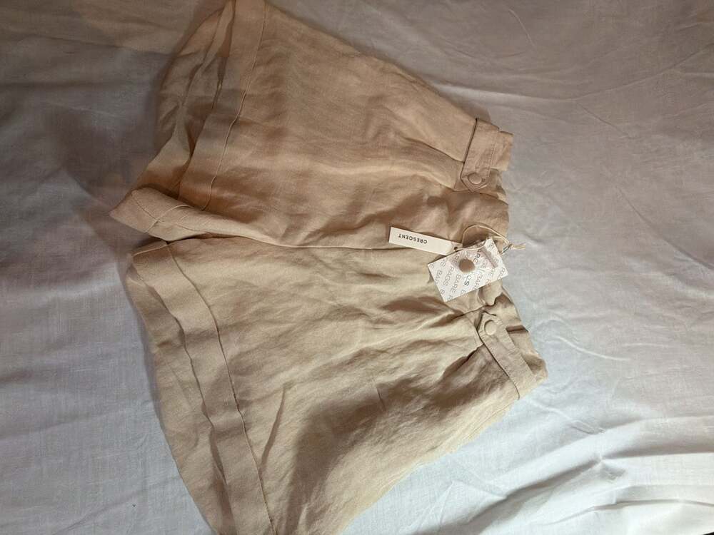 Crescent Linen Blend Cuffed Shorts Beige Size L